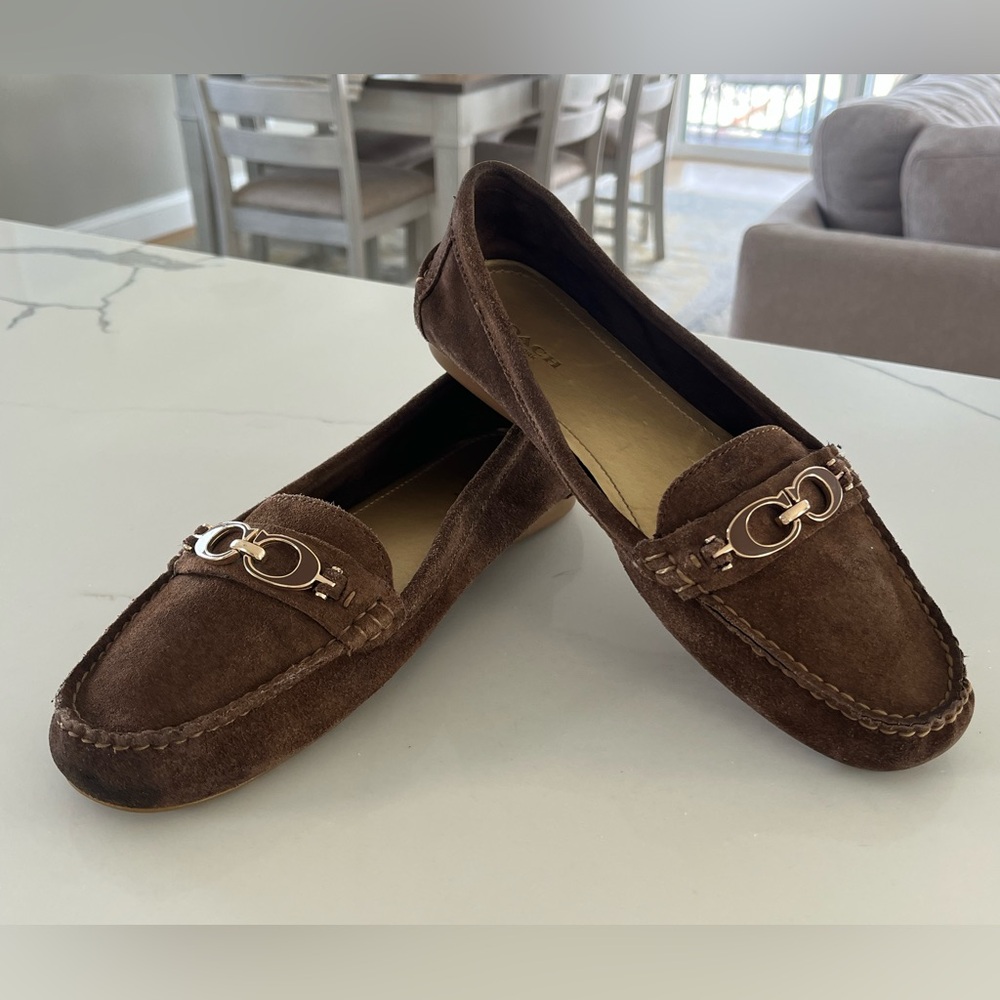 Coach Fortunata Java Brown Suede Horsebit Driving Moccasins Loafers - Size 8.5